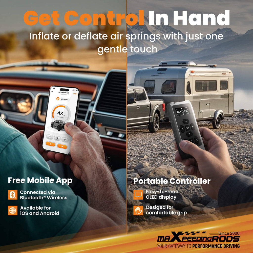 maXpeedingrods Wireless On Board Air Compressor System App and Remote Control 120 PSI Heavy Duty Air Compressor Kit for Trucks Pickups Trailers Vans