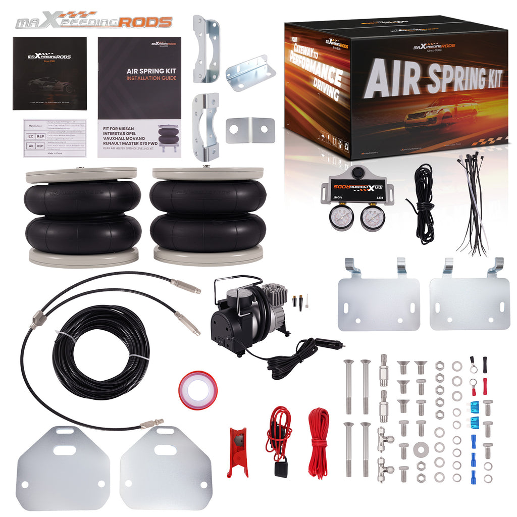Achter Dual Gauge Luchtvering Kit geschikt voor Nissan Interstar X70 1999-2010 Compressor