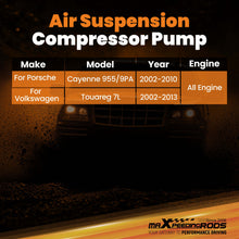 Last bildet i gallerivisningen, Compressor Air Ride Suspension Pump compatible for Porsche Cayenne 955/9PA 2002-2010