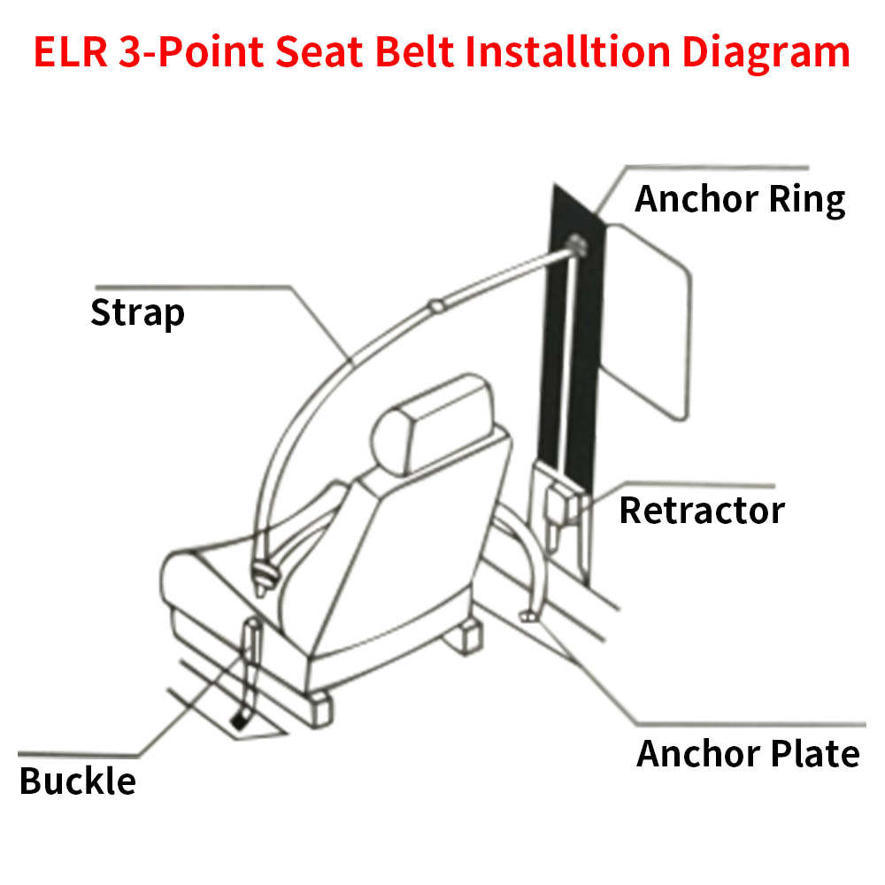 Universal 3 Point Inertia Seats Belt Kit Car Truck Adjustable Safety Belts black