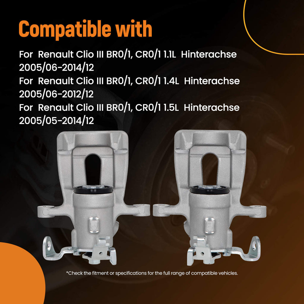 Pair Rear Brake Calipers compatible for Renault Clio MK3 Grandtour Modus 1.1 1.4 1.5 07-12