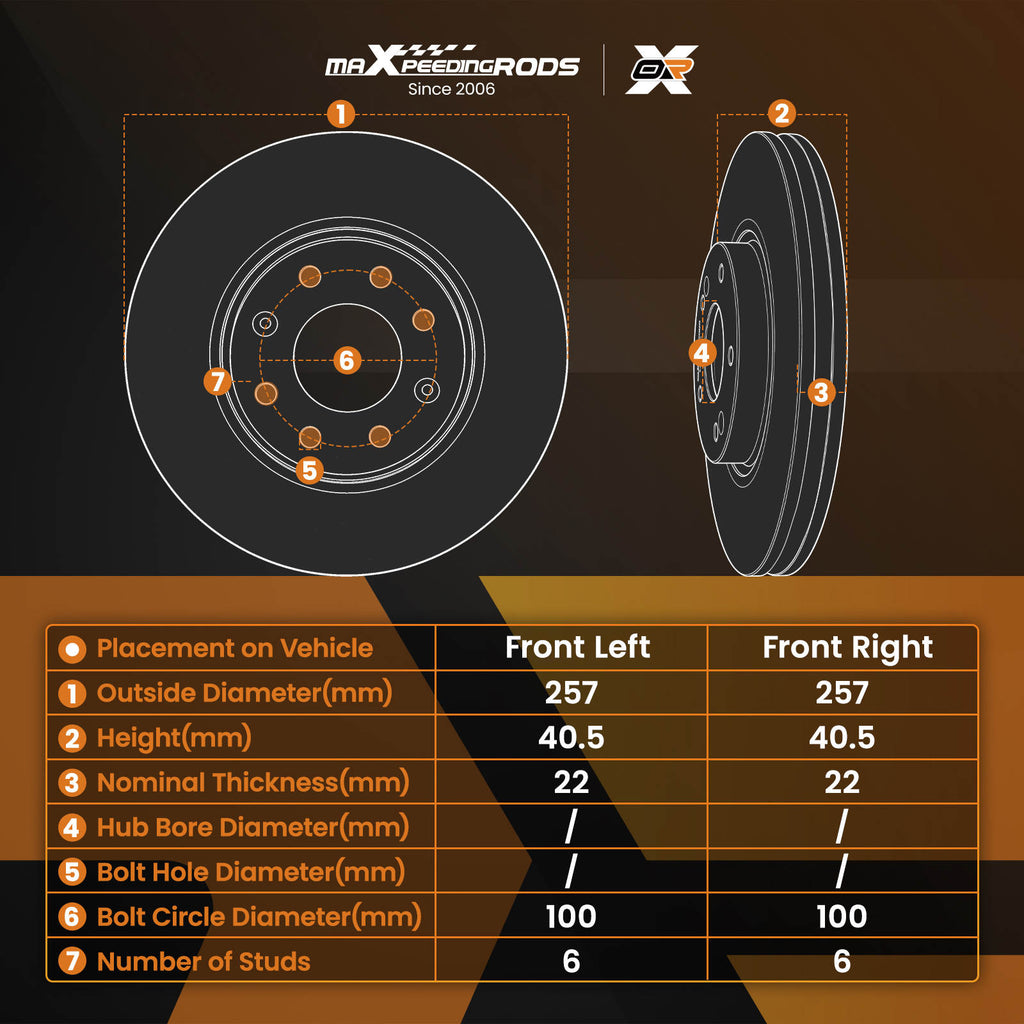 2x Front Brake Disc Left Right compatible for Opel Corsa D S07 2006-2014 93197241 257mm