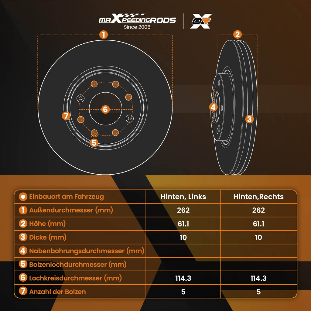 Brake Discs Pads Rear compatible for Kia Ceed ED 1.6 CRDi 115 128 2006-2012