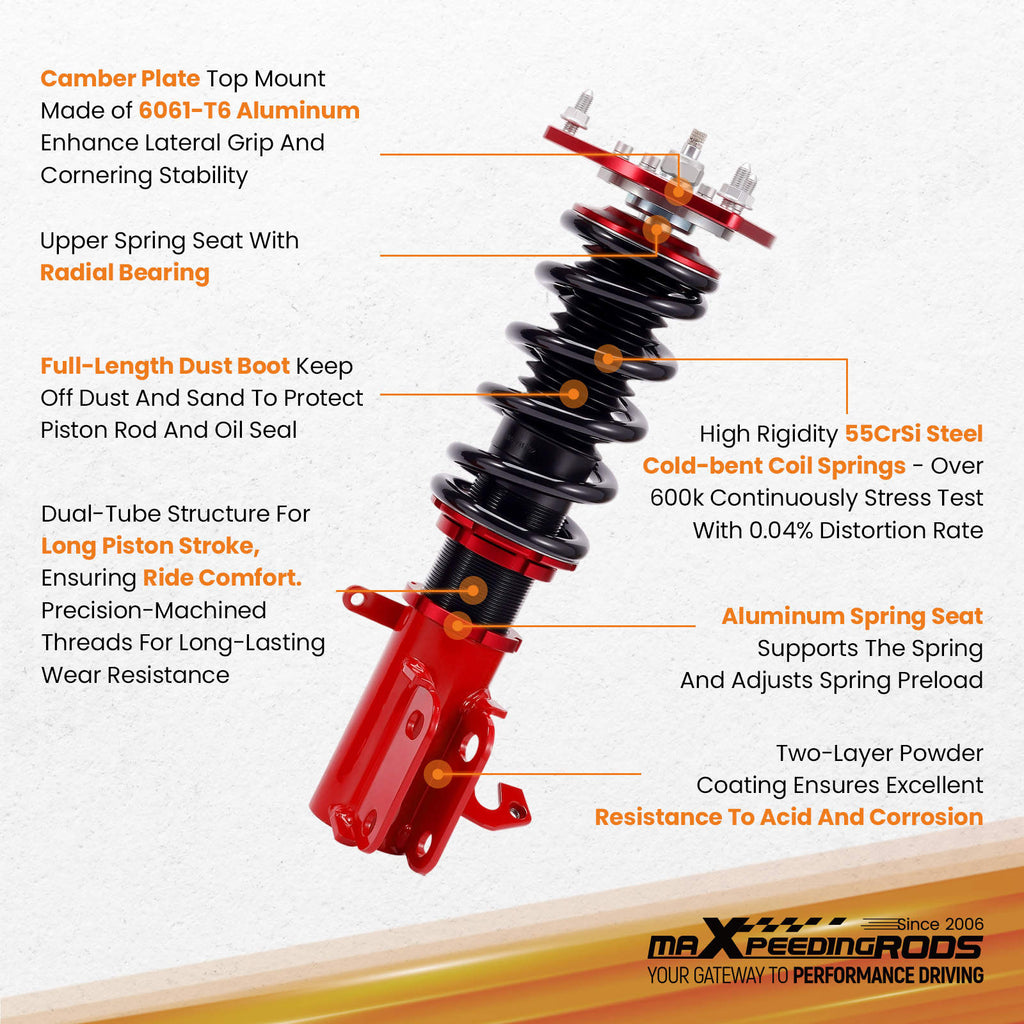 24 Way Damping Front Coilovers Lowering Kit compatible for Toyota Corolla 87-02 E100 E110