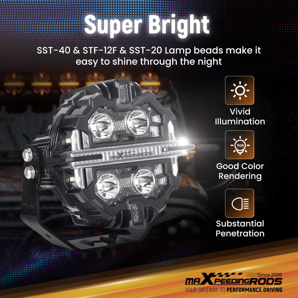 Maxpeedingrods Driving Auxiliary Light Universal 5inch 212W RGB LED Round Light Pods Offroad Driving