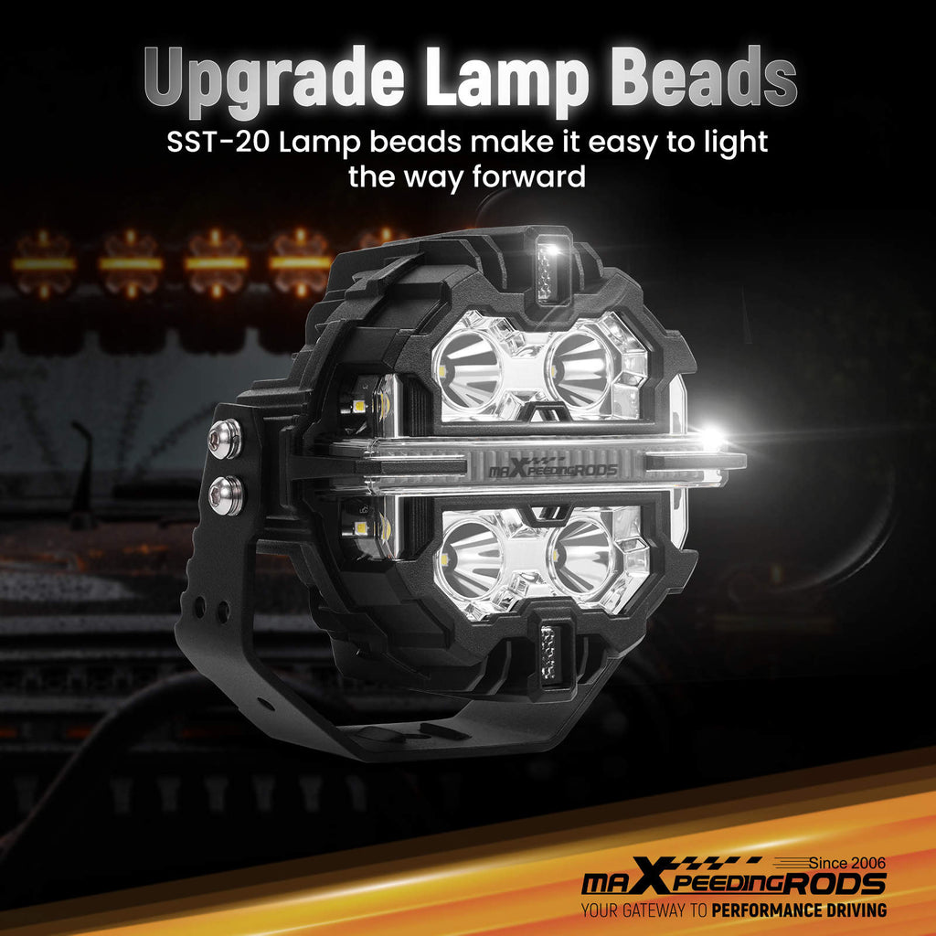 LED Light Pods 5 inch compatible for White Amber DRL Spot Beam 270° Coverage Off Road Driving Light