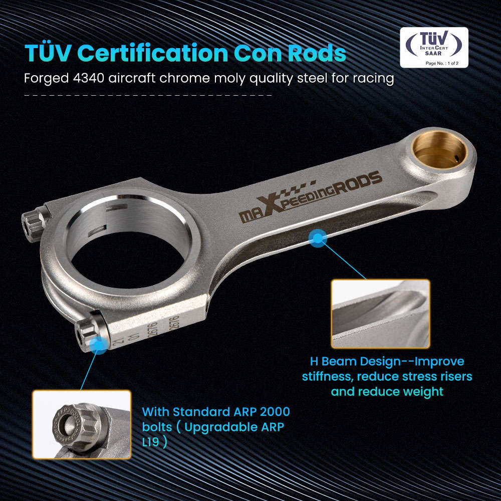 4340 Connecting Rods ARP2000 compatible for Ford Sierra Cosworth YB Pinto 2.0 128.3mm