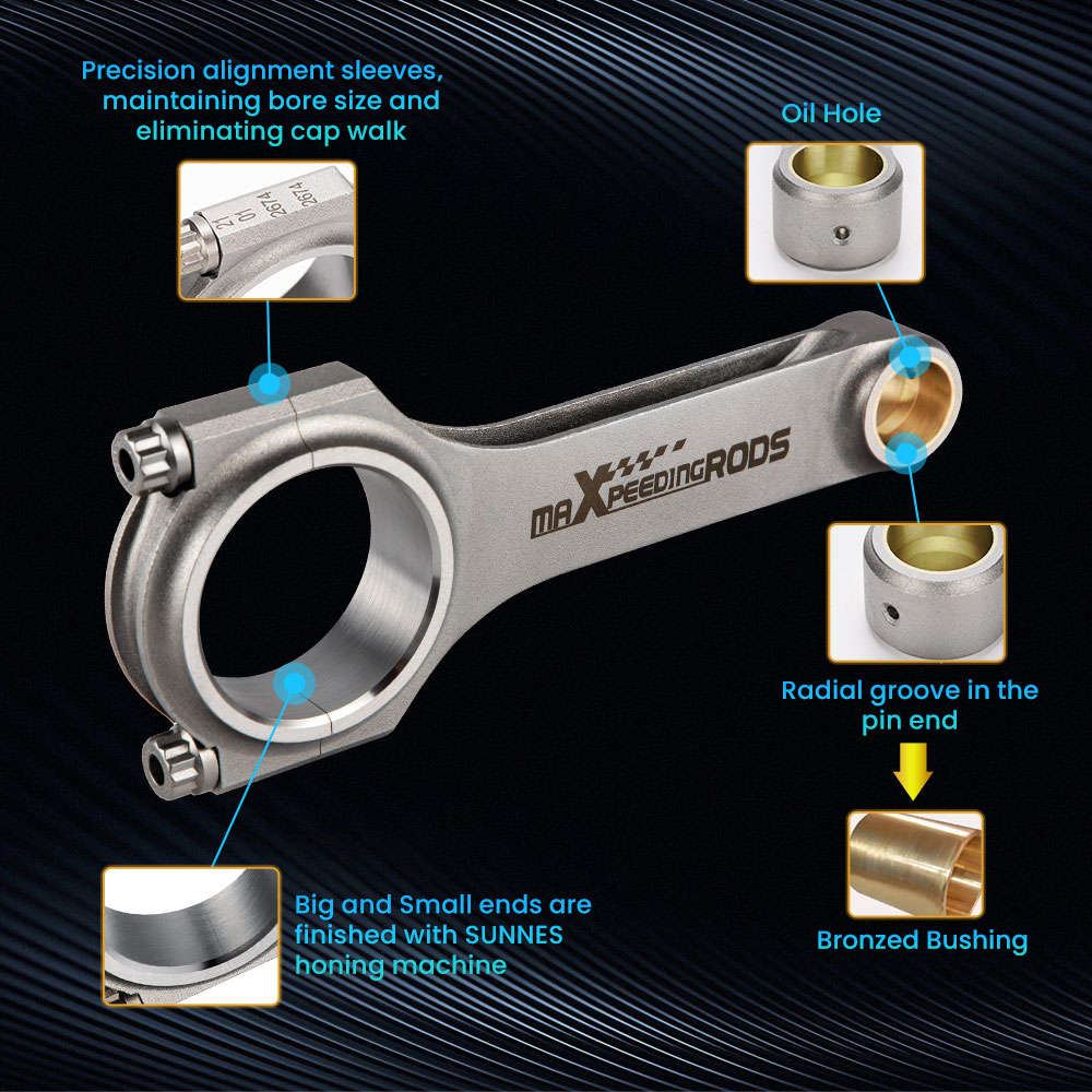 4340 Forged H-Beam Connecting Rods+ARP2000 Bolts compatible for Volvo B230 152mm 800HP