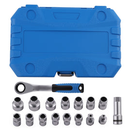 17x Pass-Through Socket Set Ratchet Box voor Mechanics 10-24mm Metric