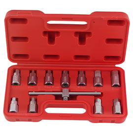 Drain Plug Socket Set 3/8 met Hex T-Bar 8-17mm 12 stuks