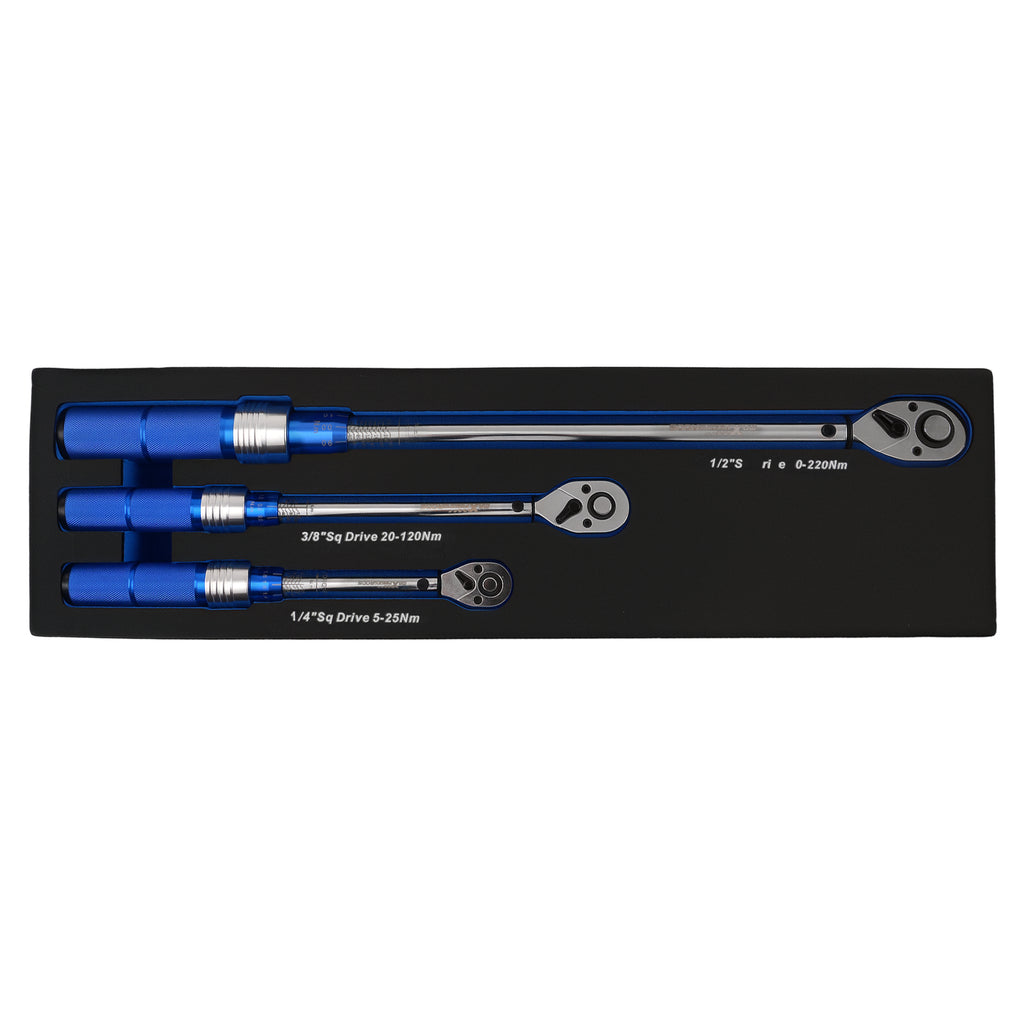 Set 3 Torque Wrenches 1/4 3/8 1/2 Ratchet 5-220Nm Aluminium Handle