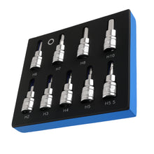 Ladda upp bild till gallerivisning, 9 Allen Keys 2-10mm Hexagonal Chrome Vanadium Staal Professional 3/8 48mm