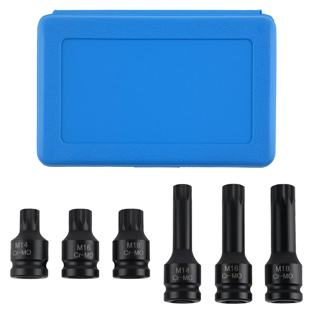 6 Spline Anti-Theft Impact Bits geschikt voor VW Golf Sharan Transporter CR-MO 1/2