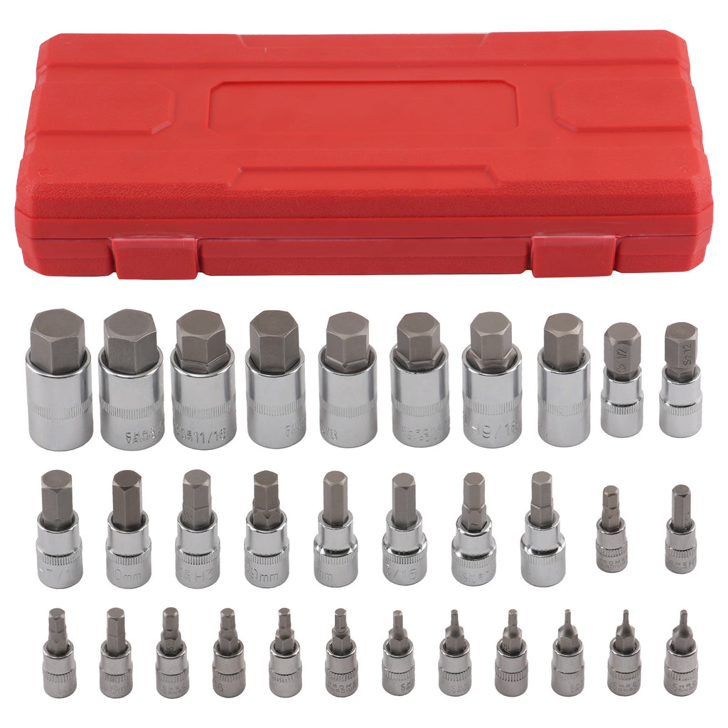 32 stuks Hexagon S2 Staal Bit Socket Set Metric Imperial Case