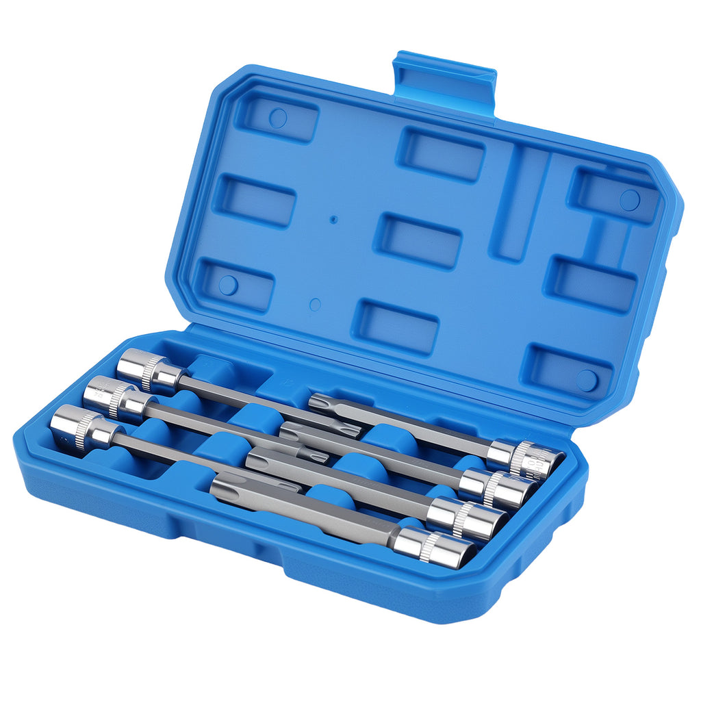 Set of 8 Long Torx Bit Sockets 3/8" Drive T25-T60 110mm Professional CRV Staal nieuw
