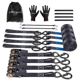 4x Ratchet Straps met Hooks Tie Down Straps Lorry 997kg 4.5m Black