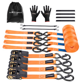 4x Ratchet Tie Down Straps met Hooks Lorry Lashing Straps 997kg 4.5m Orange