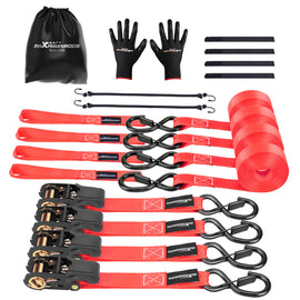 4x Ratchet Straps met Hooks Lashing Straps Tie Down Strap Truck 997kg 4.5m Red