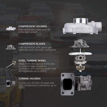Ladda upp bild till gallerivisning, Universell turbo T3/T4 T04E A/R .63 oliekyld T3 5-bults downpipefläns för 2.5-3.5L 4/6-cylindrig upp till 400+ hk
