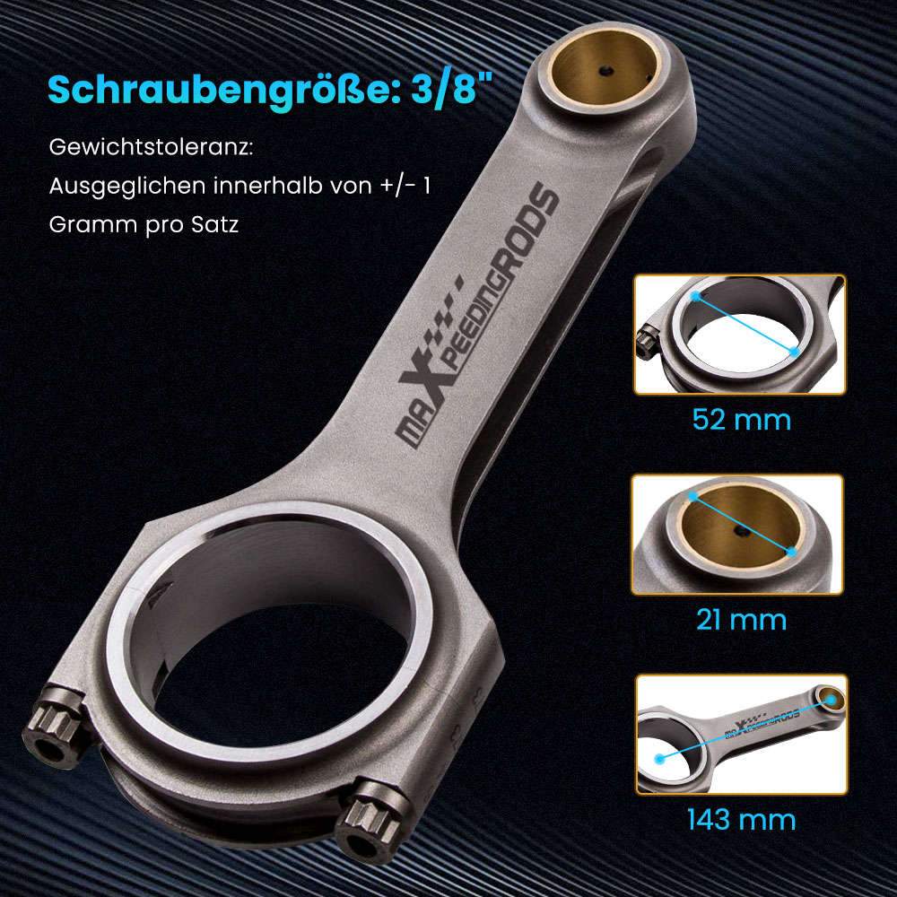Smedede plejlstænger H-profil passer til Opel C20XE C20LET Z20LET 2.0 16V (Calibra, Astra, Kadett, Vectra) | 143 mm, ARP 2000-bolte