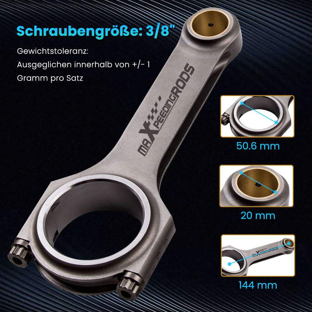 Taotut H-profiilin kiertokanget, 5 kpl sarja, sopii Audi S2, RS2 2.2 20V Turbo 5-syl (3B, AAN) | 144 mm, ARP 2000 -pultit