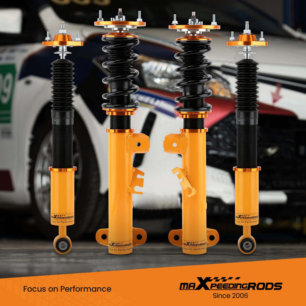 Coilover-kit lämplig för BMW 3-serie E36 och M3 1990-1999 | Coilovers med 24-stegs justerbar dämpning, sänkning 1-3 tum, inkl. camberplattor