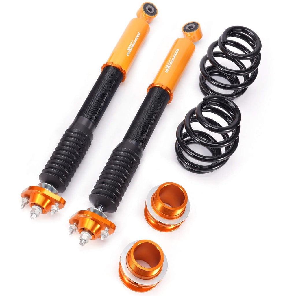 Sett med skruefjærer og 2 bærearmer, passer til BMW 3-serie E46 1998–2007 | Coilovers med senking på 25–75 mm, inkl. camberplater