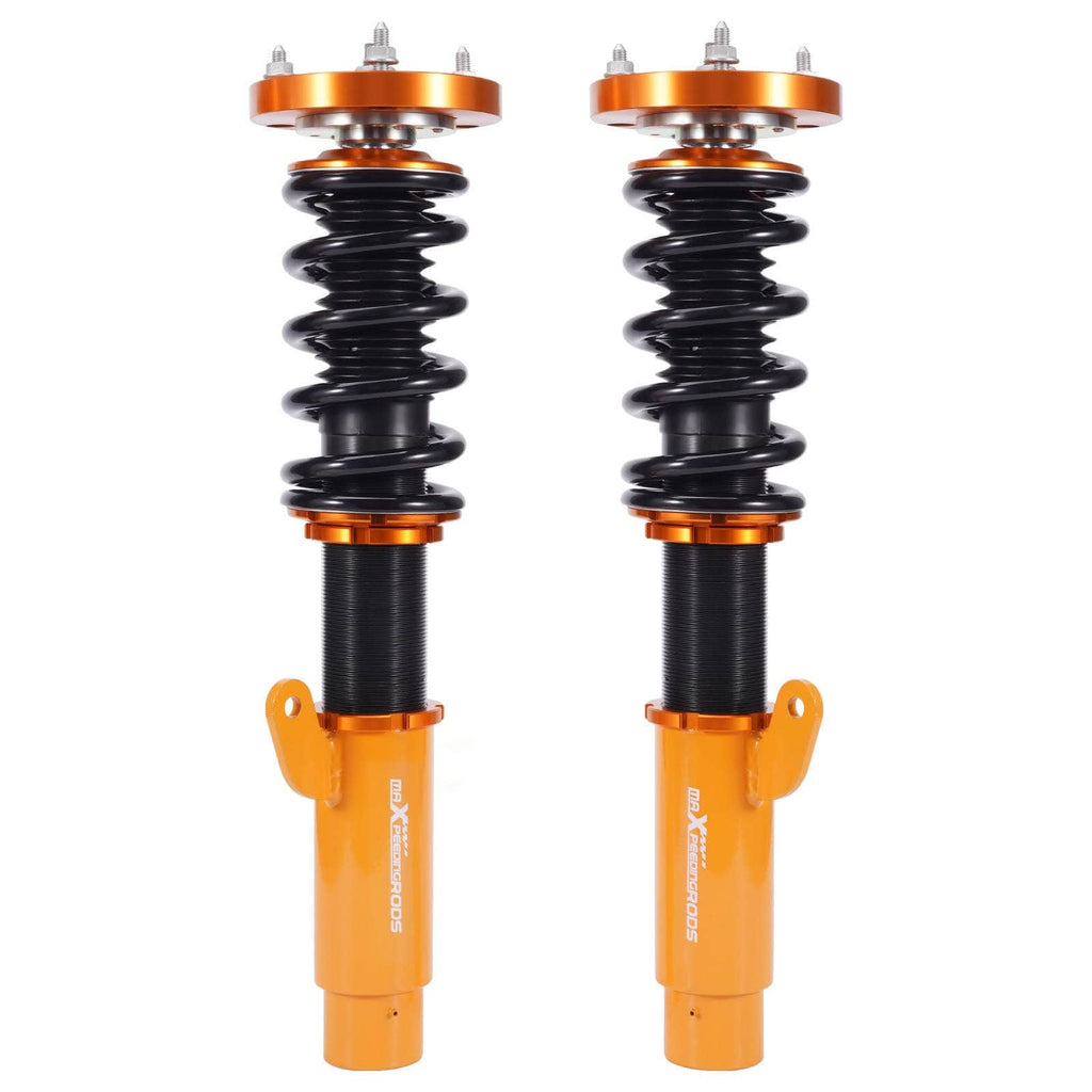 Sett med skruefjærer og 2 bærearmer, passer til BMW 3-serie E46 1998–2007 | Coilovers med senking på 25–75 mm, inkl. camberplater