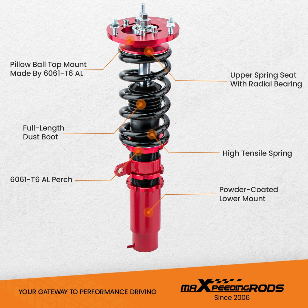 Justerbart senkesett egnet for BMW 3-serie E46 320i-330i 1998-2006 | Coilovers med justerbar høyde, inkl. camberplater
