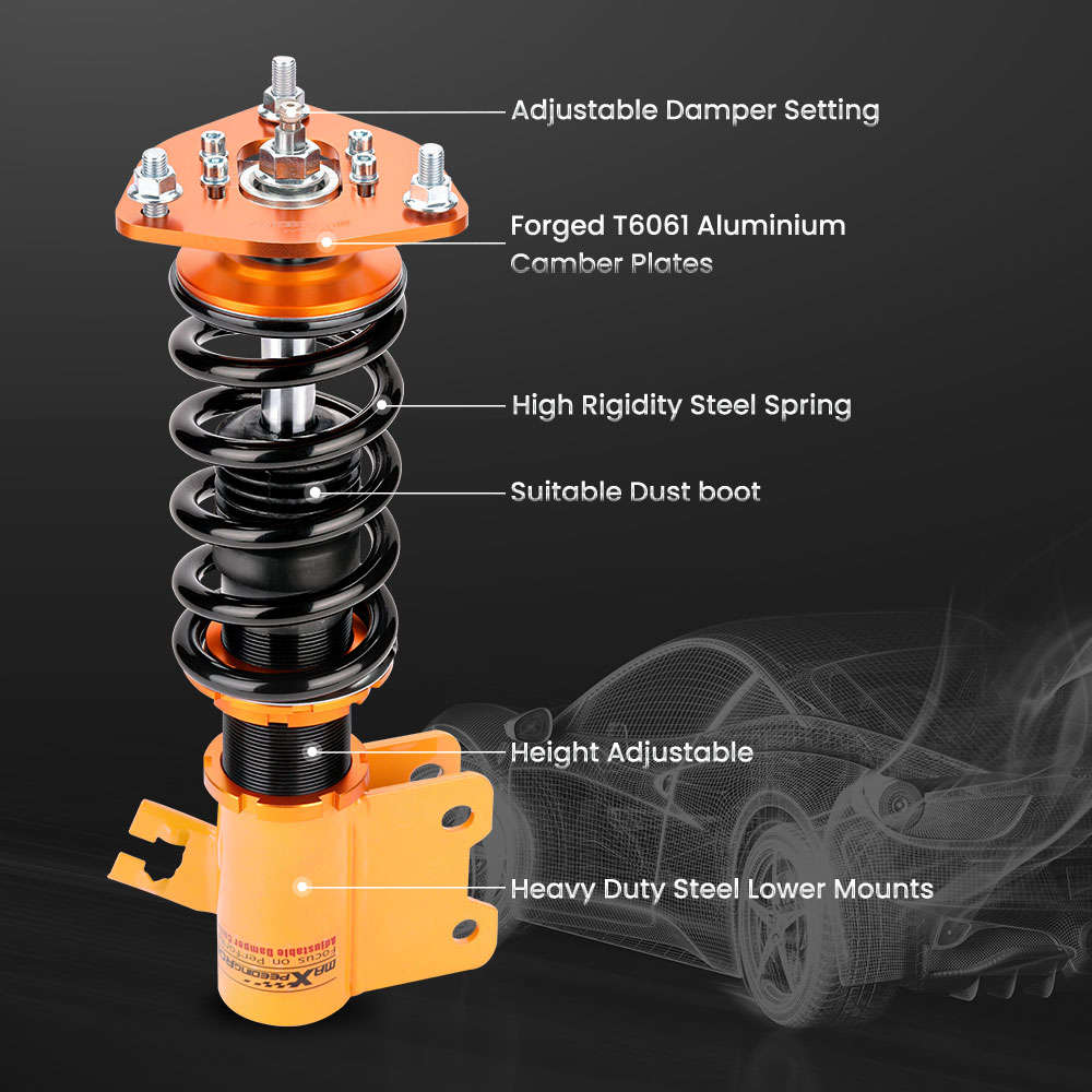Gevindundervogn foran (2 stk.) egnet til Nissan S13 Silvia, 180SX, 200SX og 240SX 1988-1999 | Coilovers med 24-trins justerbar dæmpning