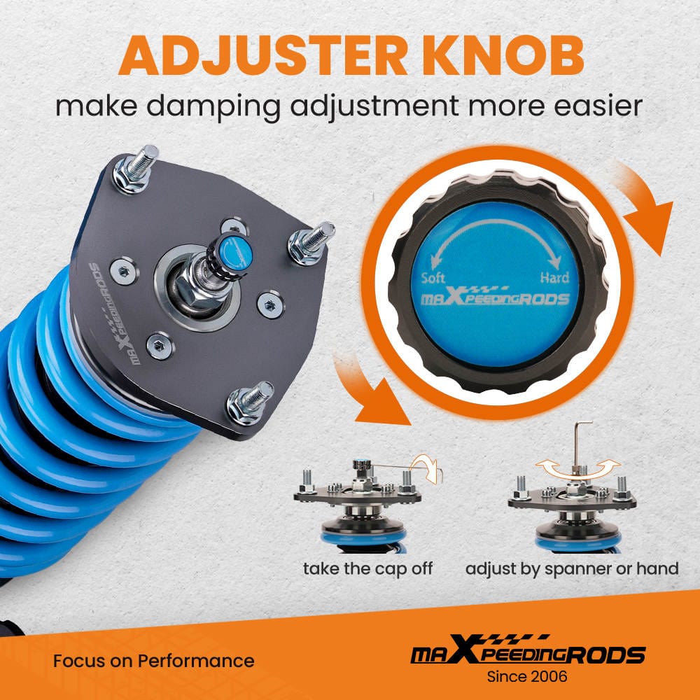 Maxpeedingrods T6 skruesett egnet for Hyundai Coupé, Tiburon, Tuscani 2002-2009 | 24-veis justerbare coilovers, senking 25-75 mm