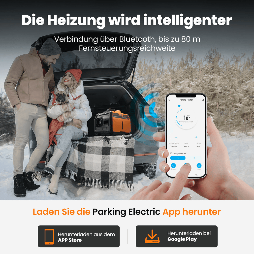 Dieselvärmare 5 kW 12V med LCD-panel, fjärrkontroll och Bluetooth för husbil, husvagn, lastbil och båt