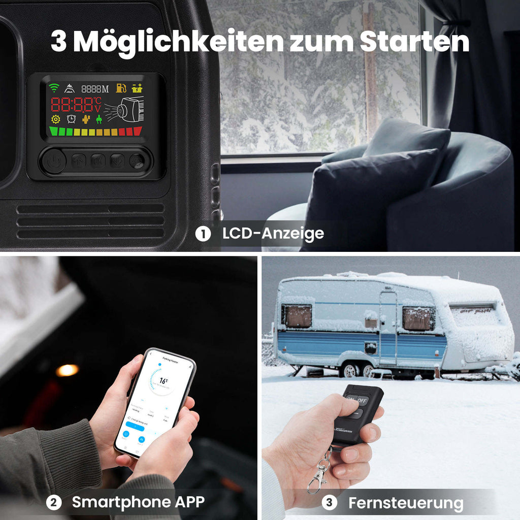 Dieselvärmare 5 kW 12V med LCD-panel, fjärrkontroll och Bluetooth för husbil, husvagn, lastbil och båt