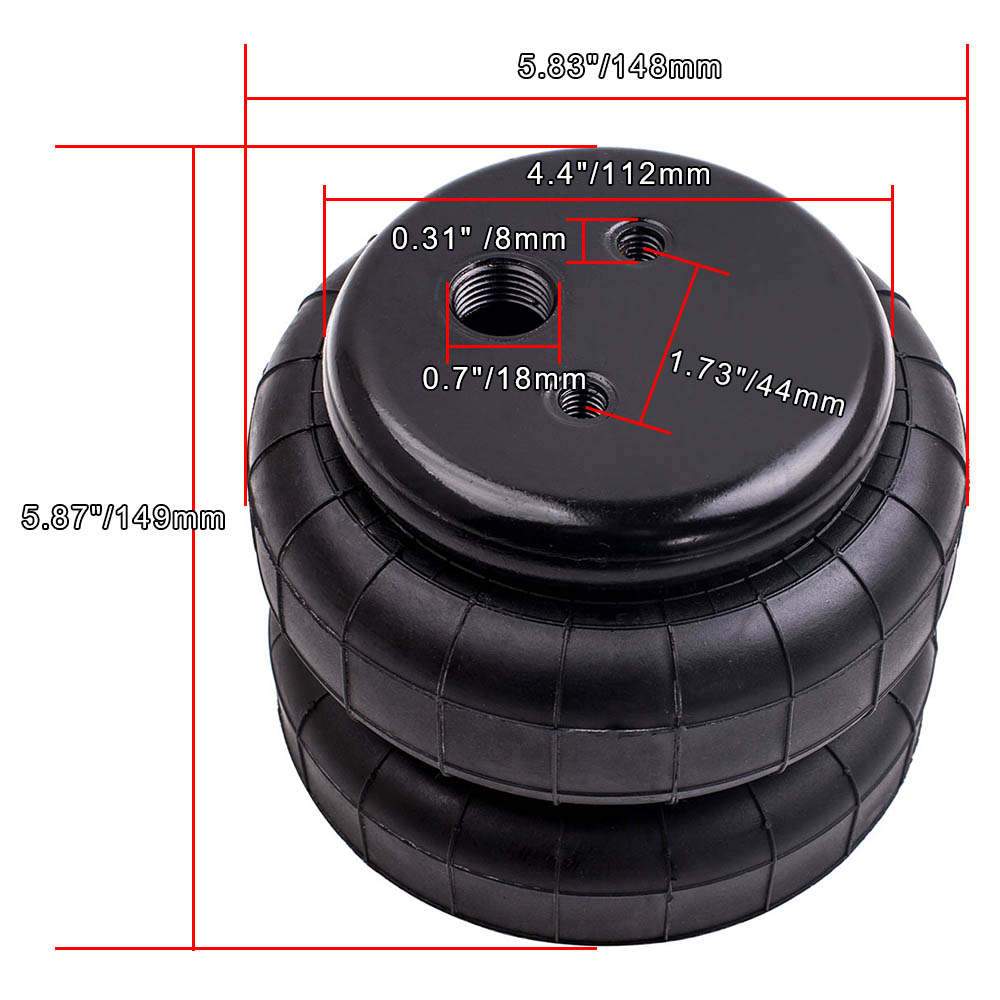 2 stk. universelle standardluftbelger på 2500 lbs med én 1/2-tommers NPT-port for pickuper og lastebiler