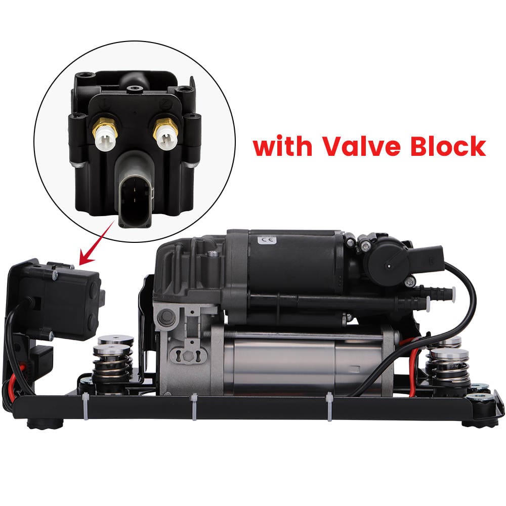 Luftaffjedringskompressor med ventilblok og beslag egnet til BMW 5 F07 GT / F11, 7 Serie F01 F02 F04 2008-2016 | 37206789450 37206864215