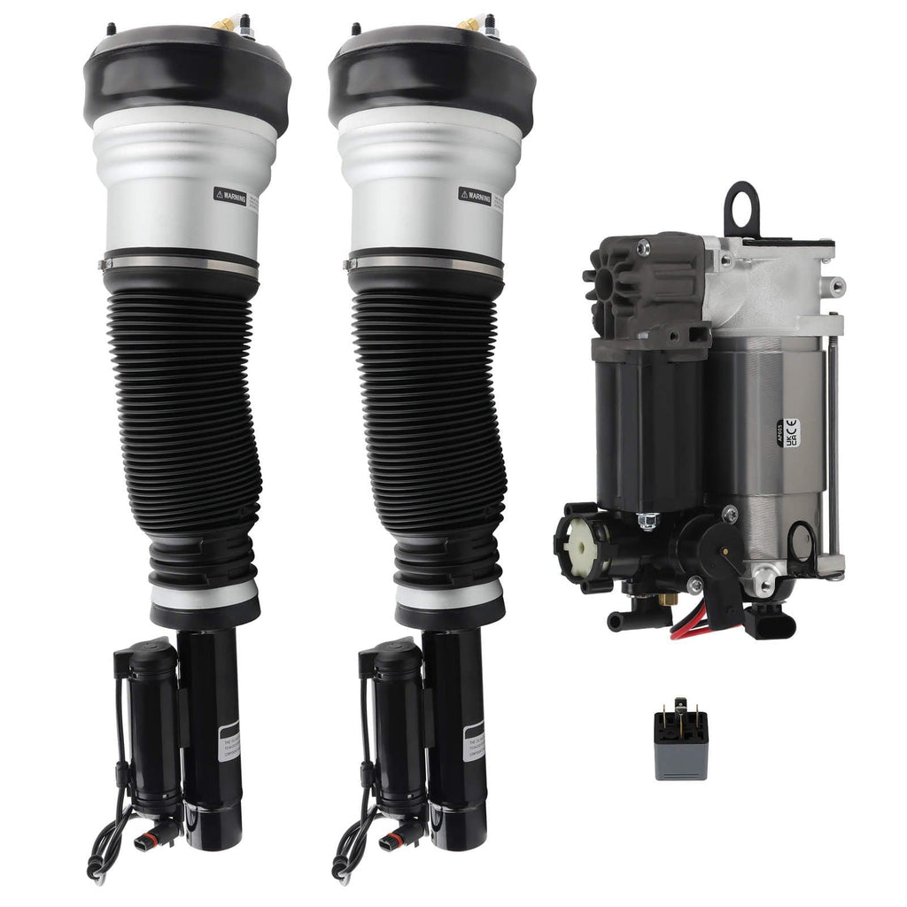 Luftfjærbein for sett med 2 + kompressor, egnet for Mercedes-Benz S-Klasse W220 Airmatic ADS (1998–2005) | 2203202438 2113200304