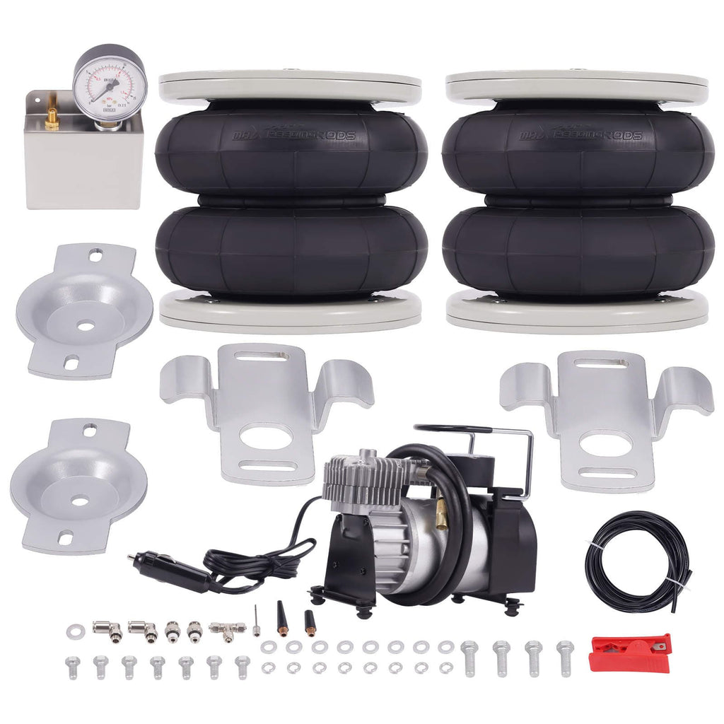 Hjälpluftfjädring bak (2x luftbälg) + 12V kompressor lämplig för Fiat Ducato / Peugeot Boxer / Citroën Jumper / Relay 1994-2024