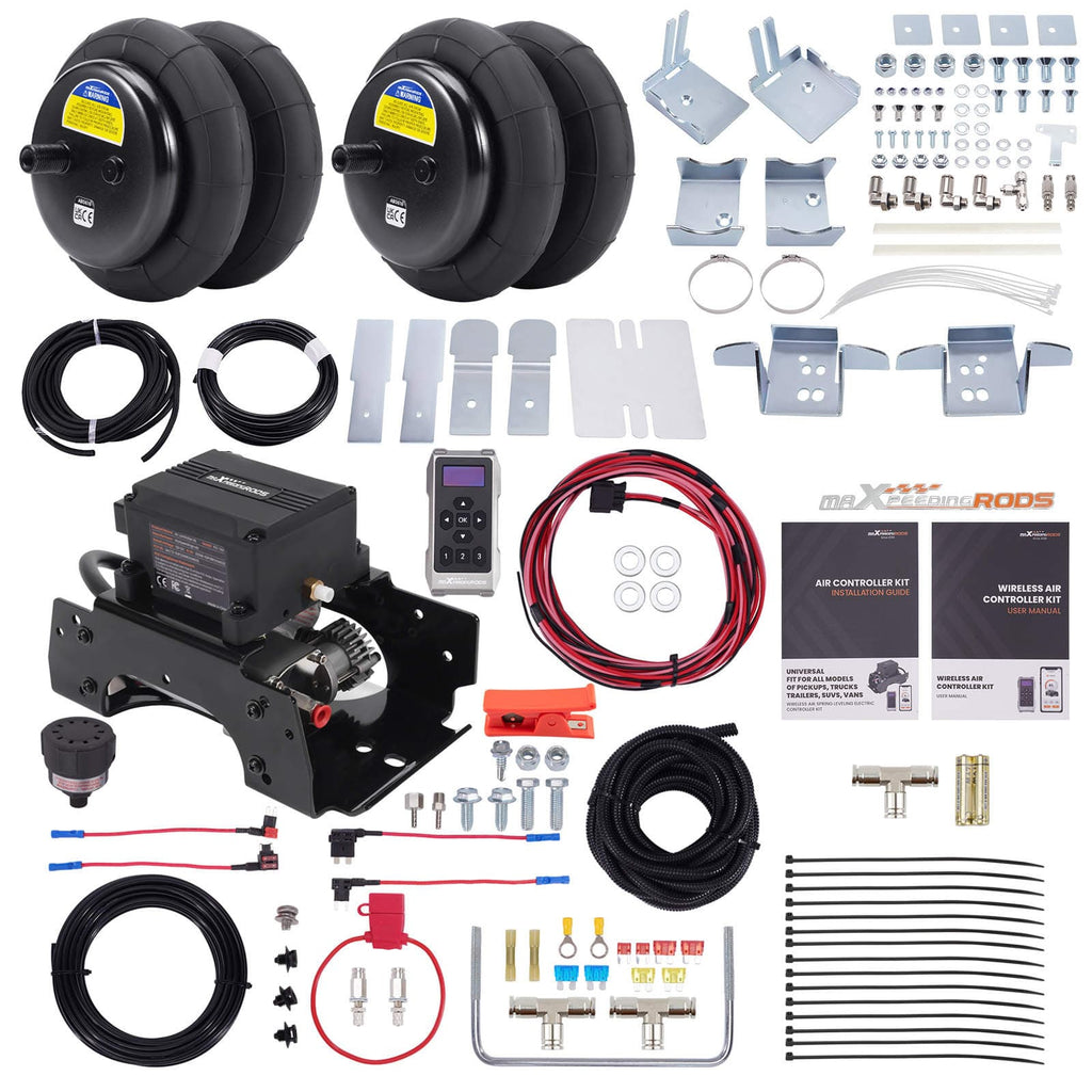 Hjælpeluftaffjedring bag (2x luftbælg) + trådløst kompressorsæt, passer til Mercedes Sprinter 906 / 907 RWD / VW Crafter 2006-2024
