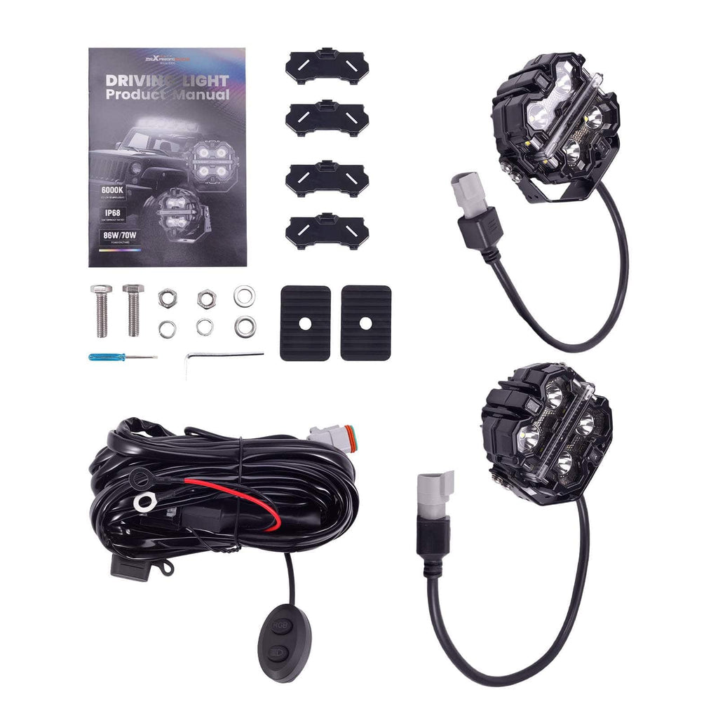 LED-ekstralyssett 3,5 tommer firkantet svart 160 W RGB DRL oransje/hvitt 270 grader IP68 12 V Crosshair for offroad