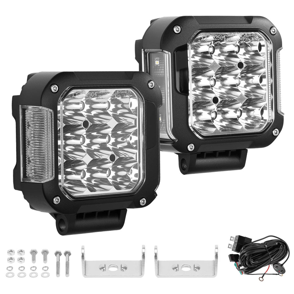 2x LED-extraljus 4 tum med gult varselljus (DRL) för offroad, SUV och lastbil