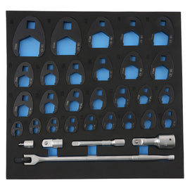 Dopsleutelset 32-delig 10-50mm koolstofstaal met kniegreep en verlengstuk