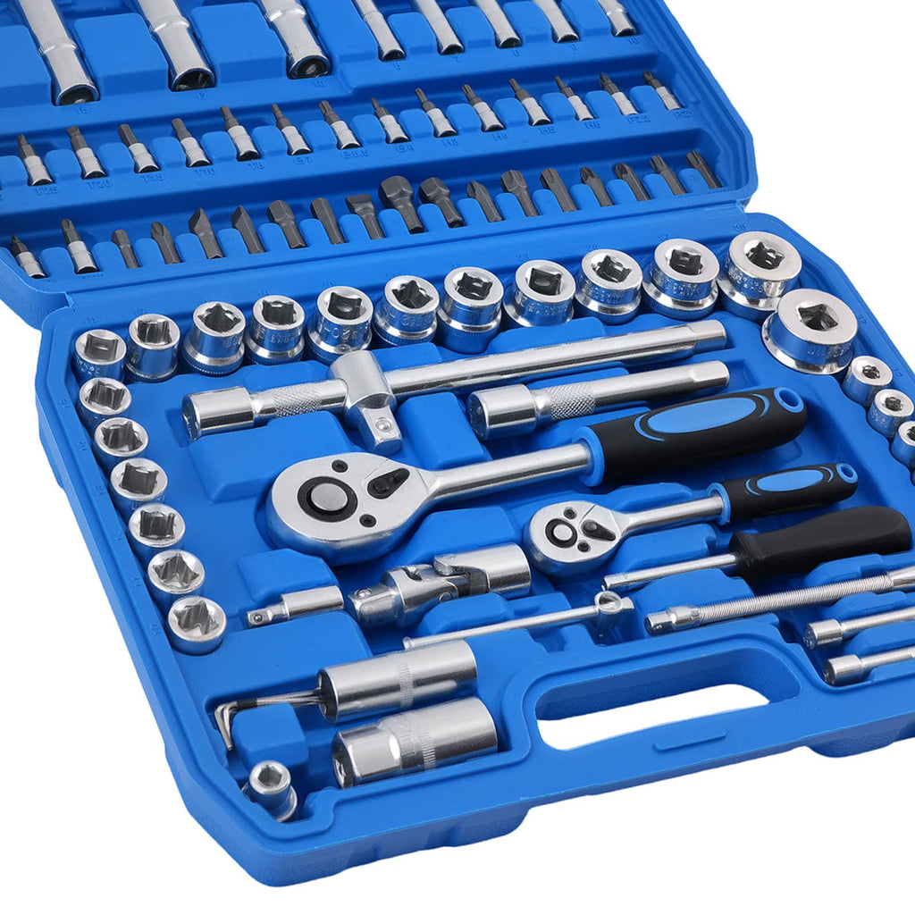 94-delars CRV-stål hylsnyckelsats 1/4" 1/2" med spärrskaft, stjärn-, insex- och förlängare 4-32mm
