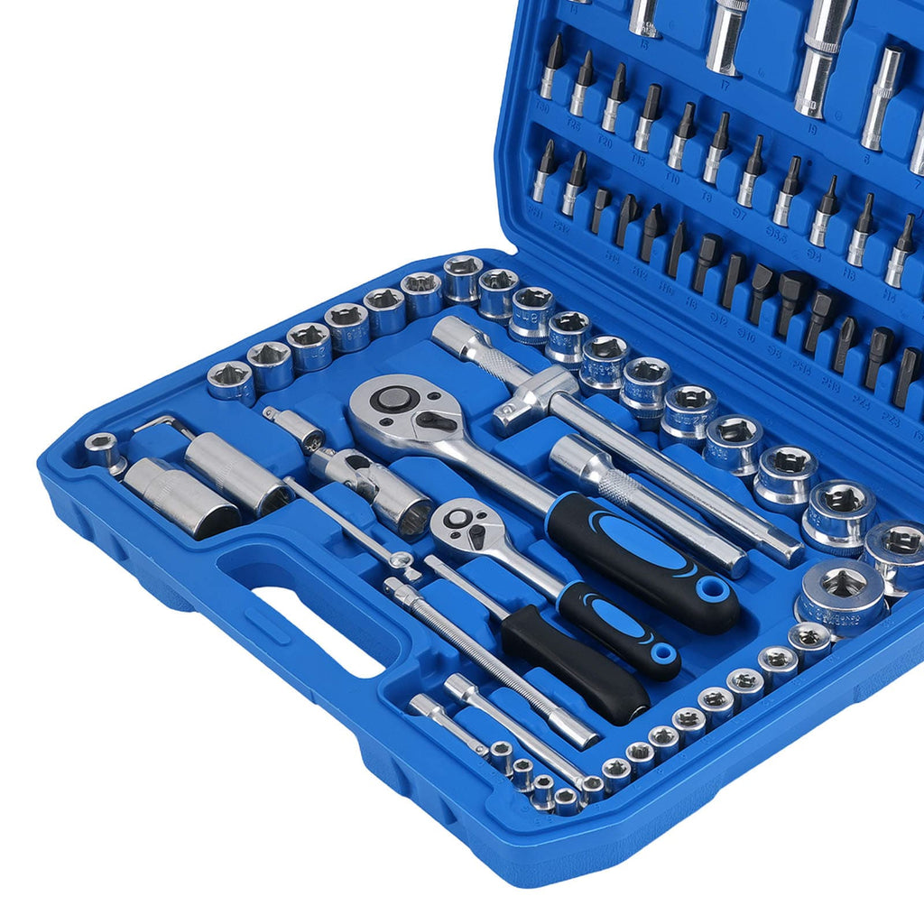 94-delars CRV-stål hylsnyckelsats 1/4" 1/2" med spärrskaft, stjärn-, insex- och förlängare 4-32mm