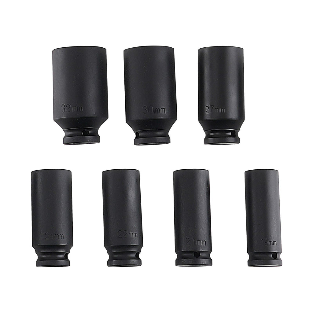 16 1/2" slagtopnøgler 10-32mm 6-kantet dyb metrisk Cr-V fosfateret