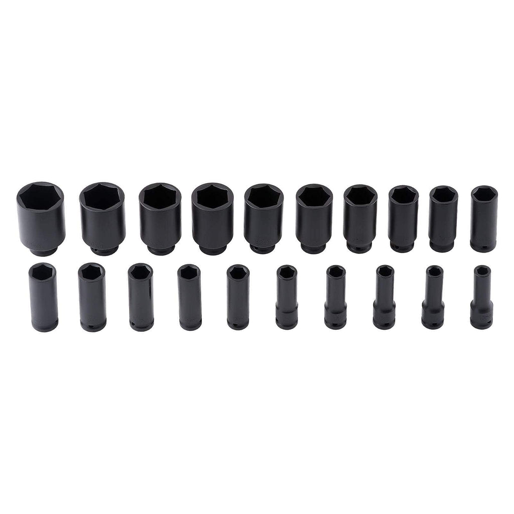 20-delars 1/2" hylssats för mutterdragare 10-38 mm CR-V för däckservice 6-kant
