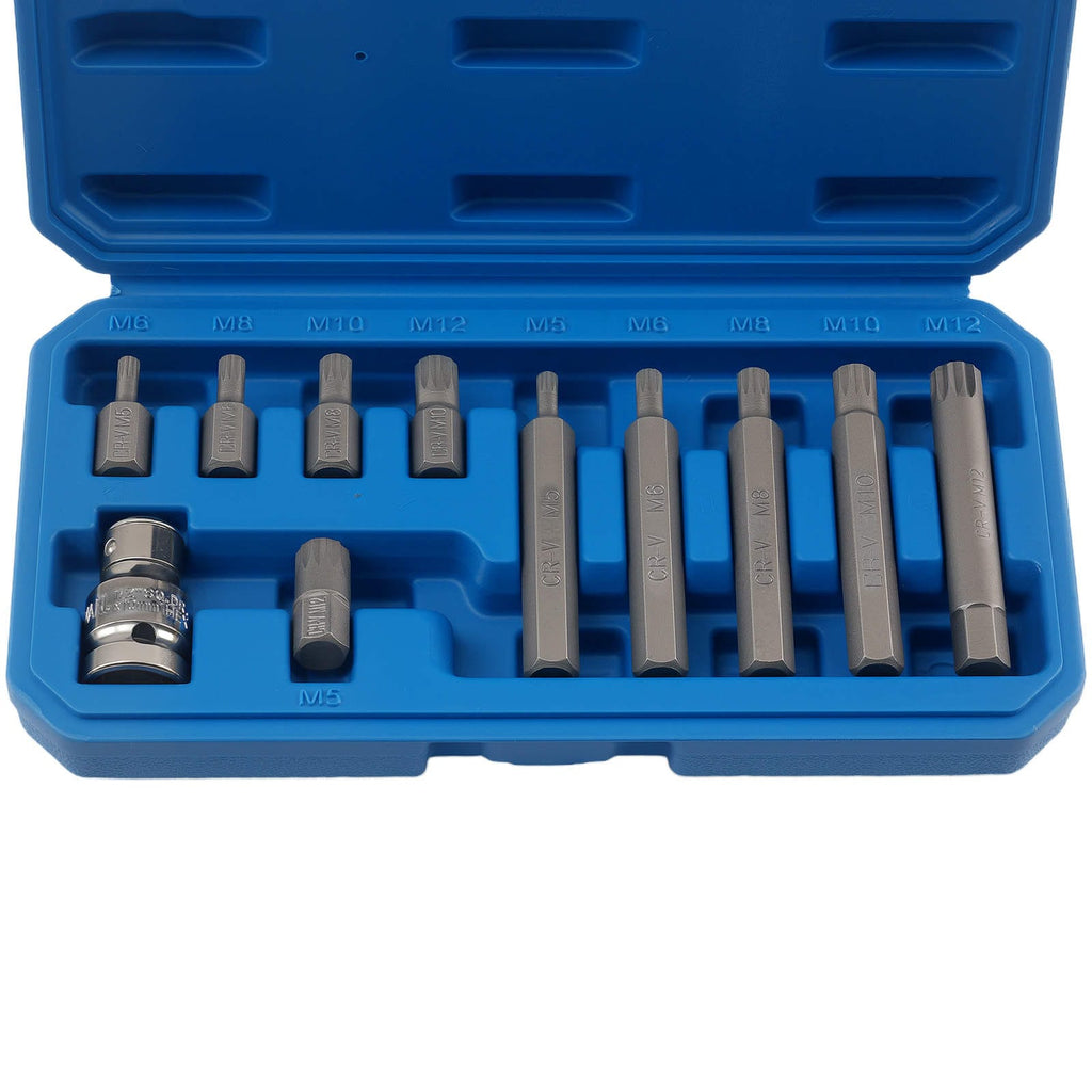 11 stk. 12-kant spline bitsæt egnet til BMW, Audi, VW, Mercedes 1/2" CRV 30/75 mm
