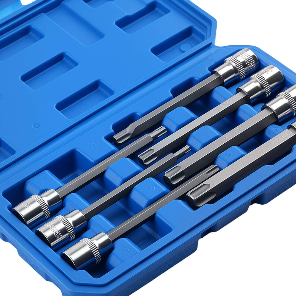 Sæt med 8 lange Torx-topnøgler 3/8" drev T25-T60 110 mm professionelt CRV-stål
