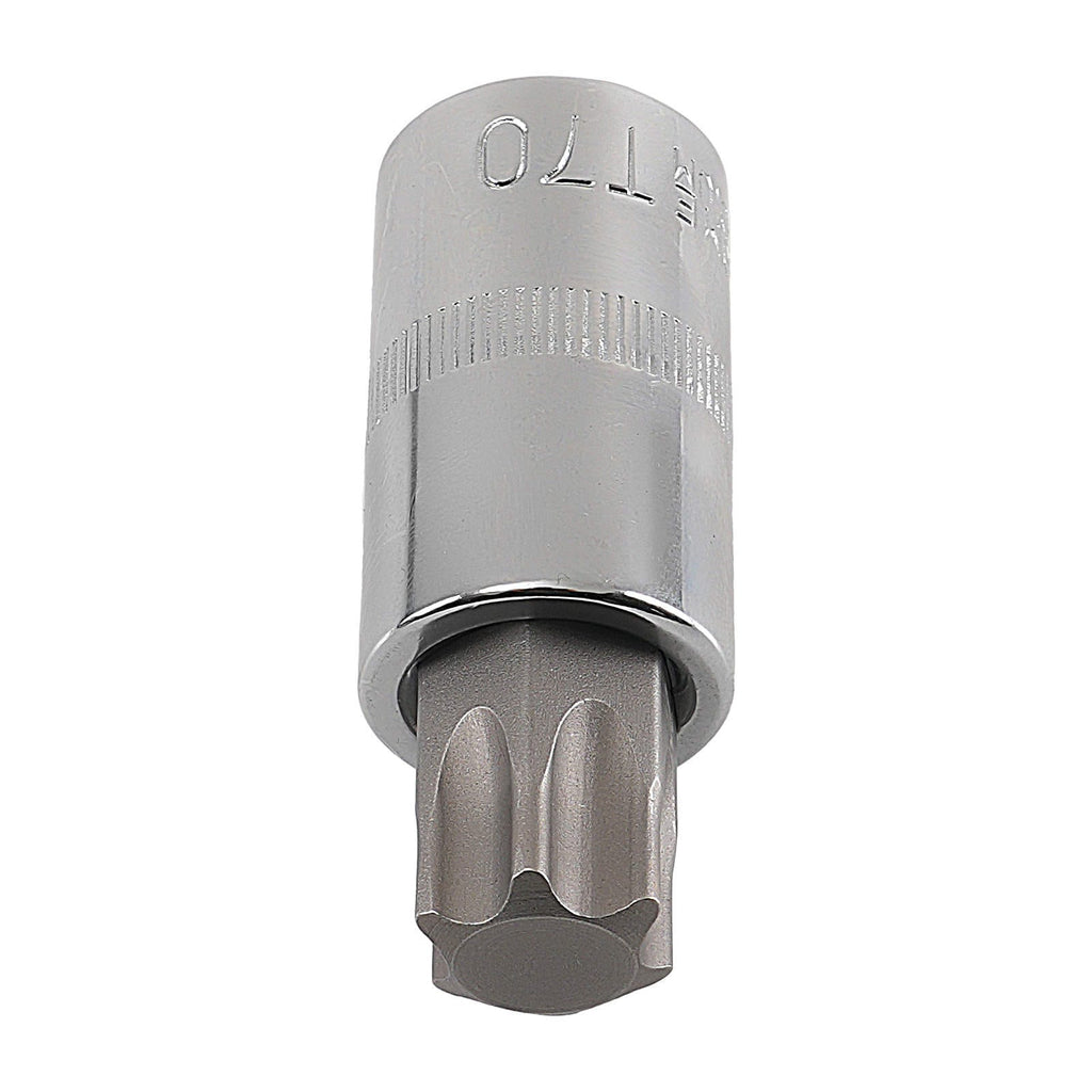 Set med 13 st. CRV-stjärnhylsor 1/4" 3/8" 1/2" T8-T70 för förvaring