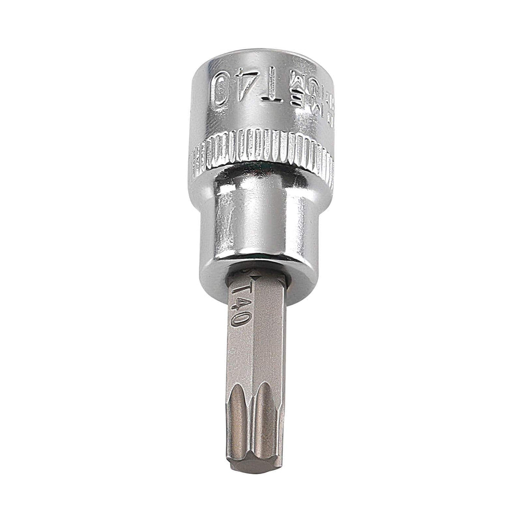 Set med 13 st. CRV-stjärnhylsor 1/4" 3/8" 1/2" T8-T70 för förvaring