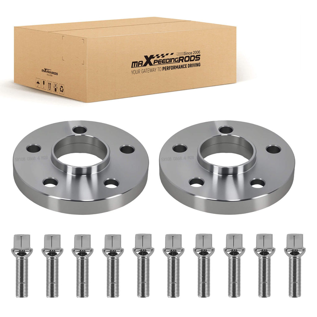 2x 20mm hjulspacere egnet for Volvo 5x108 M14x1.5 legering 6061-T6 + bolter